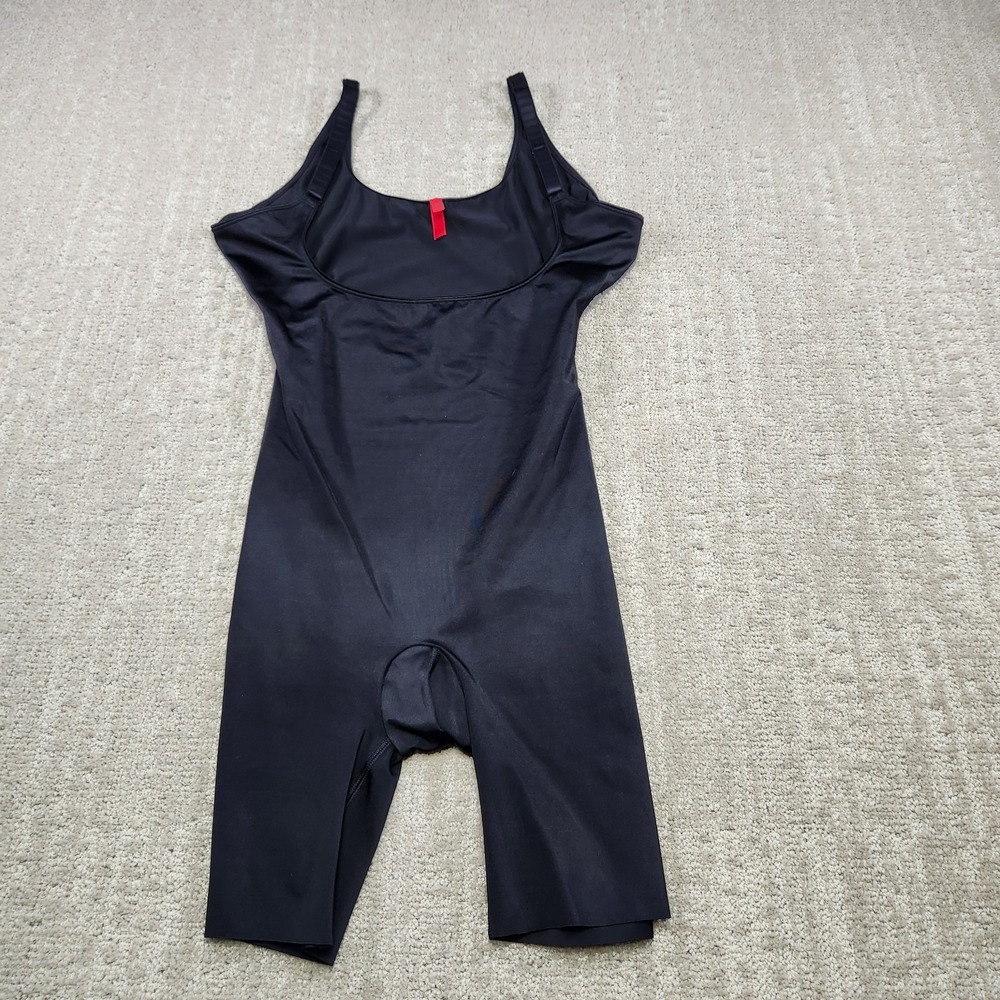 Spanx Body Suit Women Large Open Bust Midthigh Black Invisible Shape Shapewear